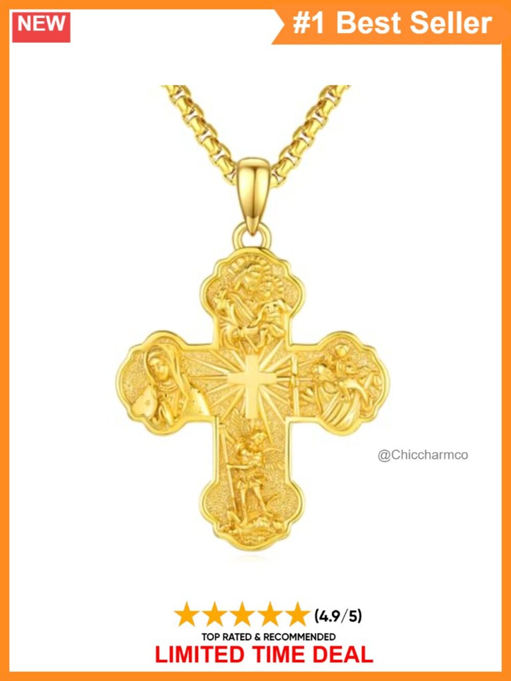 925 Sterling Silver Four-Way Catholic Cross Necklace St Michael Pendant